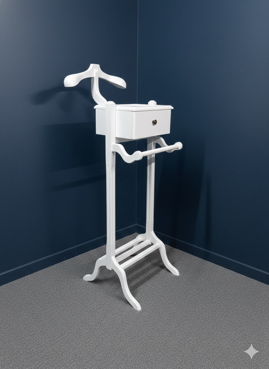 استند کت و شلوار سفید چوبی ایستاده مناسب دکور مینیمال