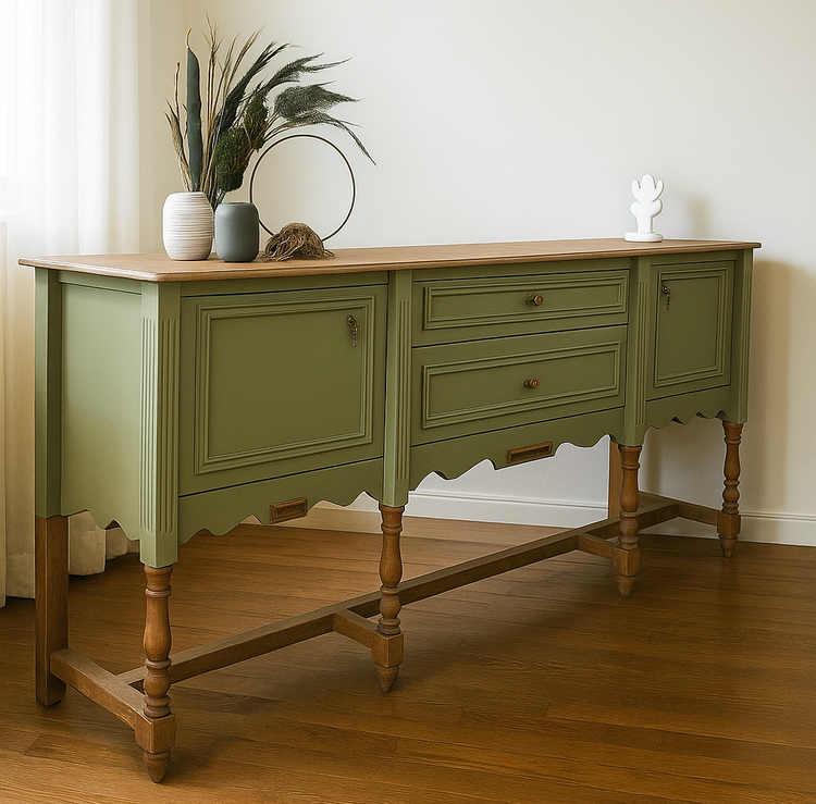 میز کنسول چوبی کلاسیک سبز سدری پایه خراطی مناسب سالن پذیرایی و ورودی خانه