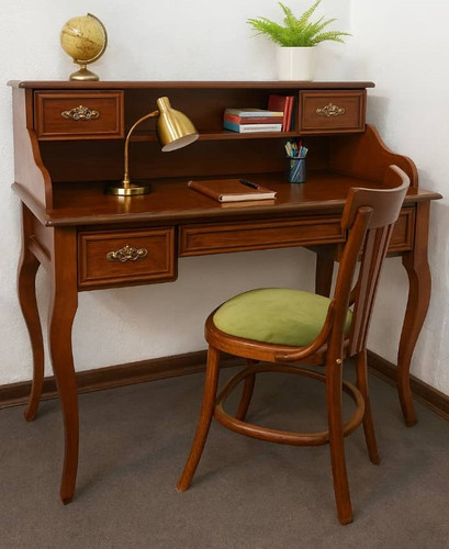 میز تحریر کلاسیک چوبی کتابخانه دار با دو کشو مناسب اتاق کار